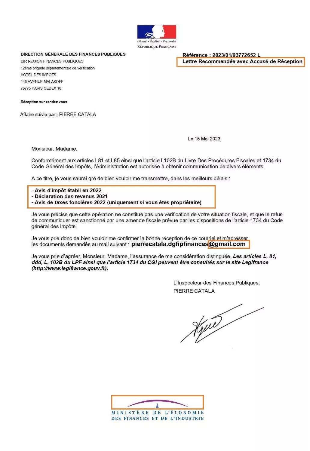 Exemple courriel frauduleux DGFIP